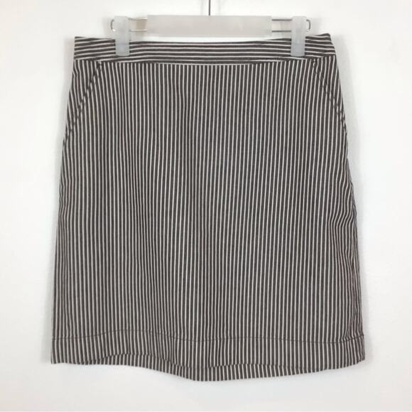LOFT Brown & White Stripe Denim Mini Straight Skirt size 6 - Picture 1 of 3